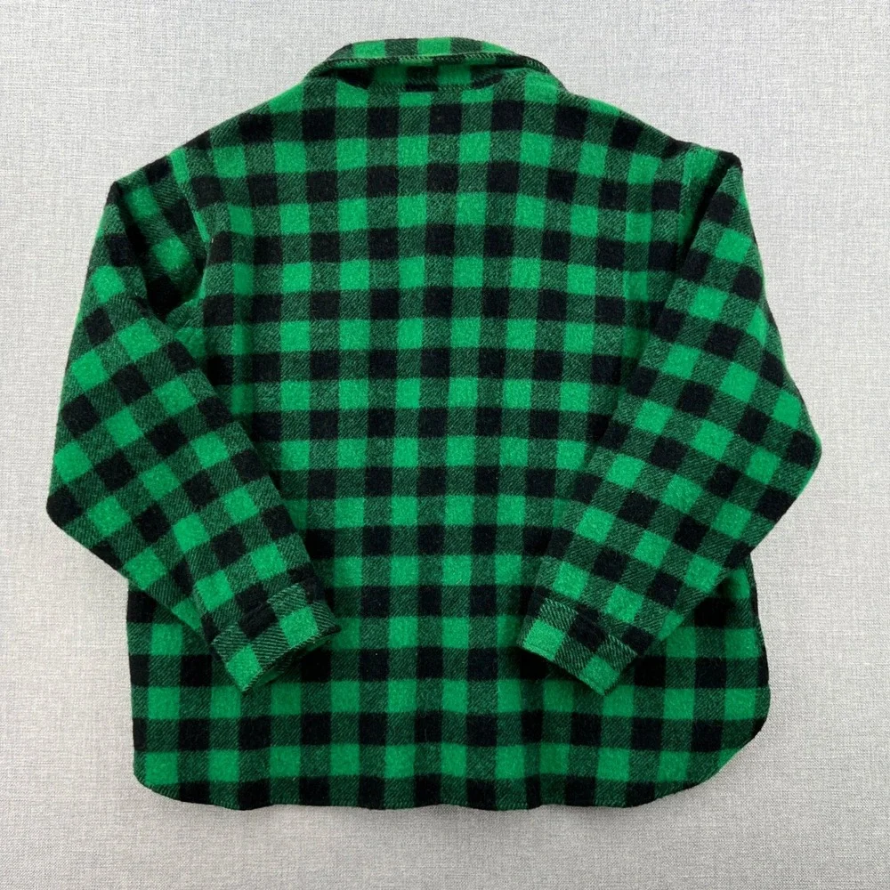 VTG 80s Woolrich Wool Flannel Shirt Men L Green Black Buffalo Plaid CPO Shacket